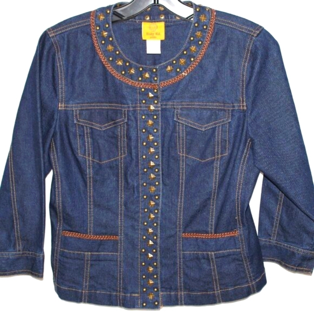 🔥 Ruby Rd. Petite Studded Denim Jacket - Size 6P 🔥